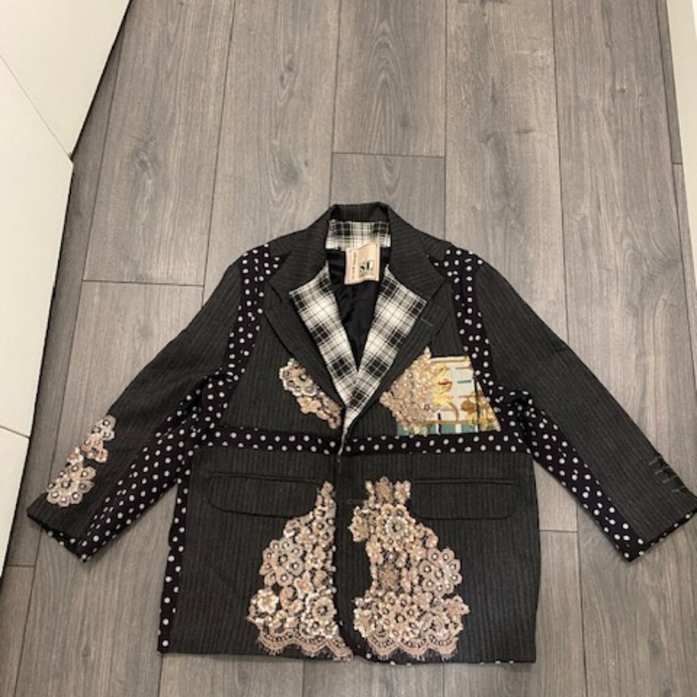 Antonio Marras Patchwork Embellished Wool Blend Blazer Size US M